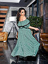 Жіноча фісташкова шикарна довга сукня в горох з мереживом великі розміри, фото 5
