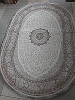 Турецкий ковер с рельефным рисунком бежевый овал 1.5 x 2.3м