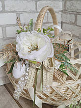 Стрічка з квітами Еліт на Великодній кошик, 120 см,  пасхальний декор на кошик.