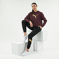 Женская толстовка PUMA с капюшоном укороченная бордовая/золотой логотип. L