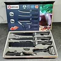 Набір кухонних ножів з нержавіючої сталі Zepline ZP-035 чорний, 6 предметів з овочечисткою та ножиці