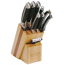 Набір ножів Edenberg EB-3612 на дерев'яній підставці 9 предметів з ножицями та овочечисткою