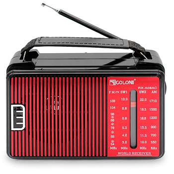 Радіоприймач на батарейках та від мережі, Golon RX-A08AC, Червоний / Потужний 4-хвильовий приймач / Радіоприймач ФМ