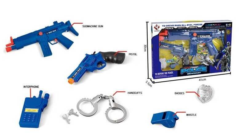 Дитячий набір поліції P 014, 7 елементів, з автоматом і револьвером, наручниками та свистком