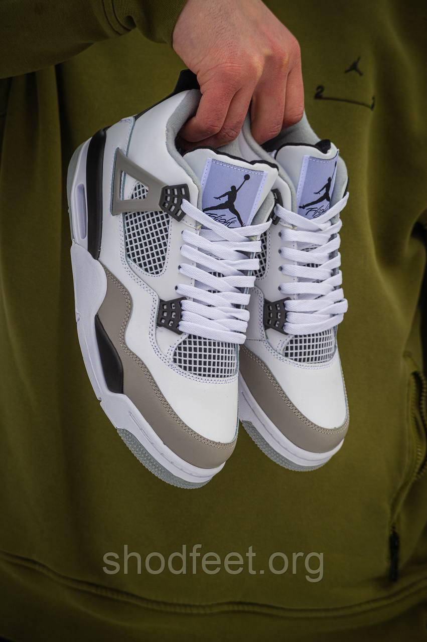 Чоловічі кросівки Air Jordan 4 Retro White Grey, фото 1