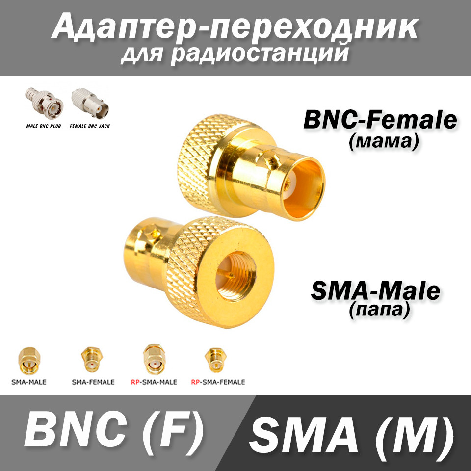 Перехідник BNC female (мама) - SMA male (тато) золото #3 антена радииостанции сканер автомобільний частот