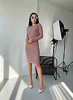 Классическое приталенное женское платье мокко с длинным рукавом трикотажное платье женское 40-42 44-46 размер
