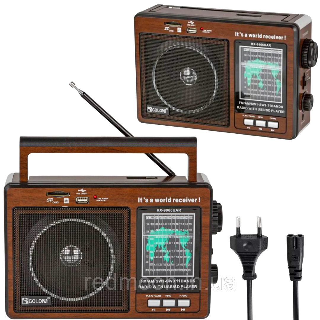 Радіоприймач 3в1, з МР3-плеєром, SD та USB, FM/SW/AM, GOLON RX-9966UAR / Портативне радіо, фото 1
