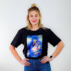 Футболка з картиною Катерини Білокур "Квіти на блакитному тлі" | Flowers on the blue background T-shirt (Kater