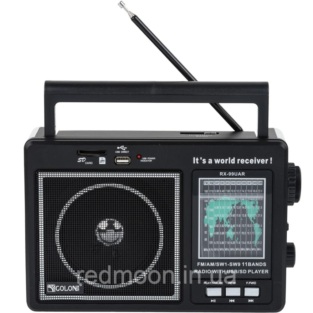 Радіоприймач 3в1, з МР3-плеєром, SD та USB, FM/SW/AM, Golon RX-99UAR / Портативне радіо
