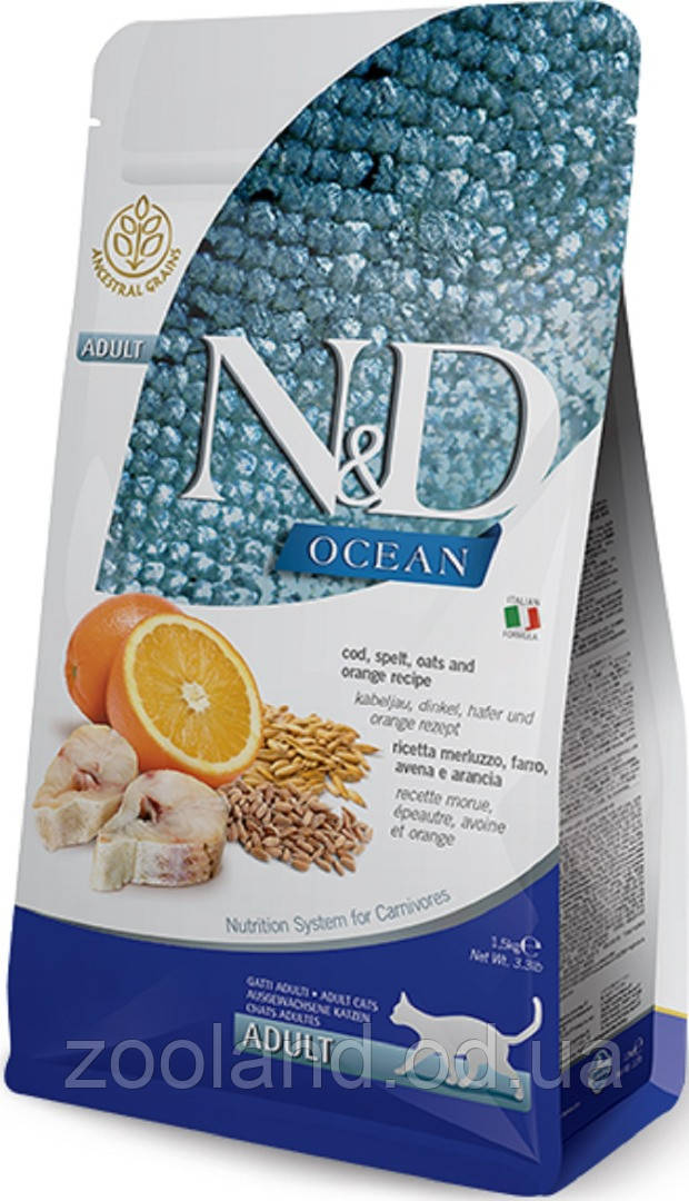 160736 Farmina N&D Ocean Adult Cat Треска и Апельсины, 1,5 кг