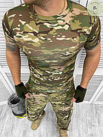 Тактическая компрессионная футболка Rough мультикам/Армейская спортивная футболка короткий рукав (арт.13815)