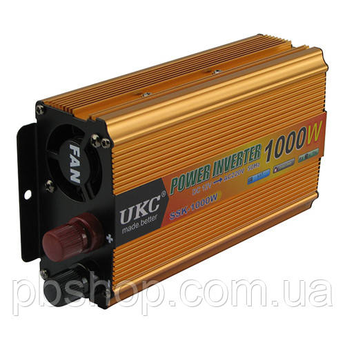 Інвертор автомобильний перетворювач DC в AC 12-220В 1000Вт UKC SSK-1000W