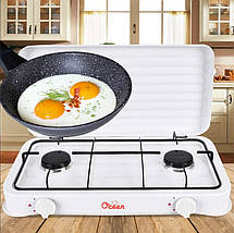 Газова плита настільна таганок Ocean 2833 на 2 конфорки, плита для балонного газу для дому з п'єзозапалюванням, фото 2