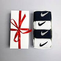 Набор женских высоких спортивных фирменных качественных модных носков Nike 36-41 4 шт в подарочной коробке КМ