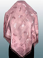 Платок на голову с бусинами и турецким узором, из шерсти и вискозы, розового цвета, модель 2