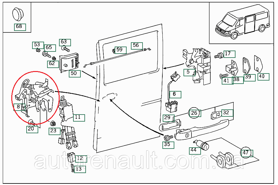 Купить Замок боковой двери (передний) на Мерседес Спринтер 208-416