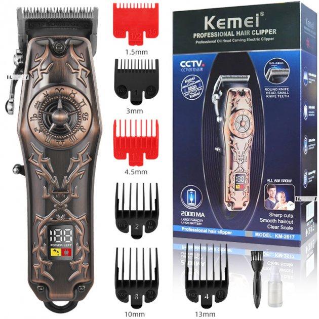 Машинка для стриження волосся Kemei KM-2617 Професійна бездротова машинка з дисплеєм