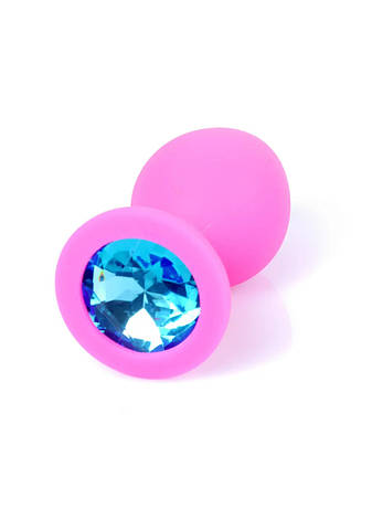 Анальна пробка з блакитним кристалом Plug-Jewellery Pink Silicon PLUG Medium- Light Blue Diamond, фото 3