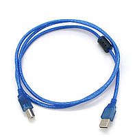 Кабель USB 2.0 RITAR AM/BM, 1.5m, 1 ферит, синій прозорий, Q500 Код: 361804-09