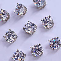 Сережки-гвоздики ХР. Родій. Камені: білий циркон. Діаметр: 6 мм, 4 лапки, 12 пар