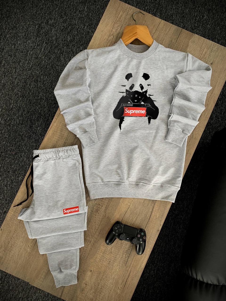 Чоловічий трикотажний спортивний костюм Supreme Panda (Модний спортивний костюм Суприм приталений) Сірий, XS