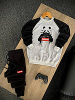 Чоловічий трикотажний спортивний костюм Supreme Panda (Модний спортивний костюм Суприм приталений) Чорно-сірий, M