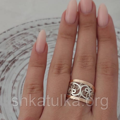 Кольцо серебряное Илеонора с золотыми пластинами - фото 8 - id-p1774440382