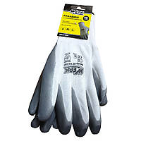 Рукавички трикотажнi полiестер, бiлий колiр, нiтрiлове покриття (сiрий), оверлок на манжетi сірого к