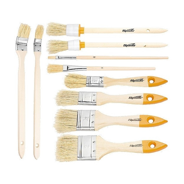 Набір пензлів, 10 шт. (пл. 1/2"-1/5"", Круг. № 2, 4, радіат. 1 "", 1,5"", для масл. фарби № 2,6 //, фото 1