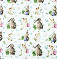 Ткань пасхальная декоративная для скатертей штор римских штор портьер декоративных подушек кролики на белом