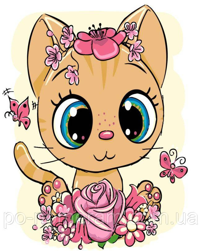 Акційна Картина за номерами Strateg Кошенятко в квітах (SR-SS-6437) 30 х 40 см, фото 1