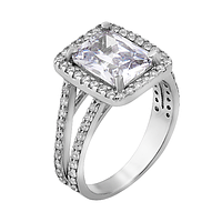 Серебряное кольцо с большим прямоугольным камнем и маленькими фианитами