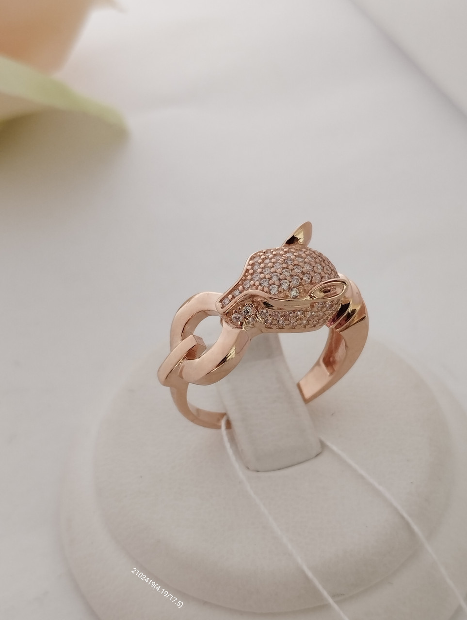 Золота каблучка з цирконієм, золотое кольцо пантера, кольцо пантера