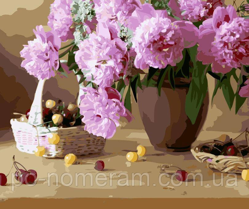 Акційна Картина Розмальовка Strateg Черешні на столі (SR-SY6634) 40 х 50 см, фото 1