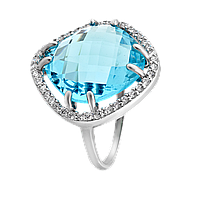 Серебряное кольцо с большим ярким квадратным камнем и тонким профилем