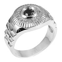 Перстень серебряный мужской с круглым ониксом и фианитами
