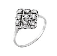 Серебряное кольцо ромб с девятью камнями и тонким профилем