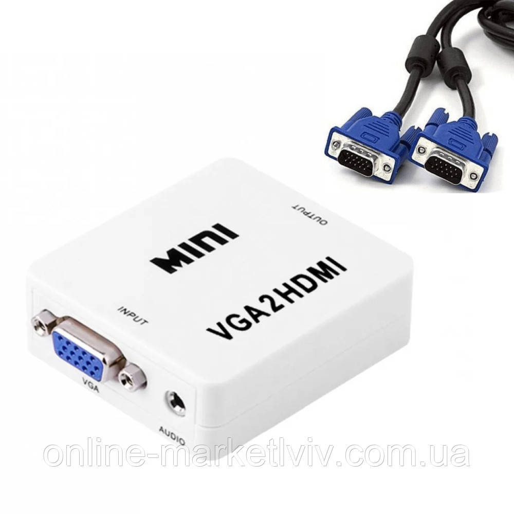 Конвертер з VGA на HDMI / Адаптер-перехідник VGA to HDMI / Аудіо перехідник
