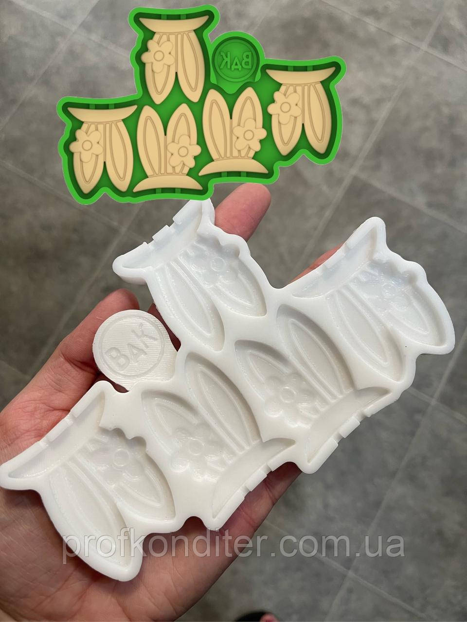 ЕКСКЛЮЗИВ! Силіконовий Молд для шоколаду, мастики та карамелі "Набір великодні міні-вушок з квіткою", фото 1