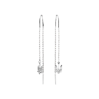 Серебряные серьги протяжки Тезубец - герб Украины на цепочке