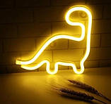 Настінний неоновий світильник нічник Динозавр жовтий, фото 2