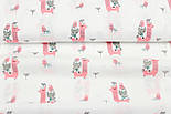 Ситець 100% хб "Лами та пташки" коралового кольору на білому No с-0153, фото 4