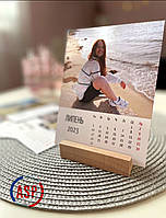 Друк календарів із Вашим фото під замовлення. Календар 12х16см настільний з фото та дерев'яною підкладкою ( Бук)
