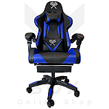 Ігрове комп'ютерне крісло Malatec (Чорне з синім) - Геймерське крісло з підставкою для ніг Malatec, фото 4