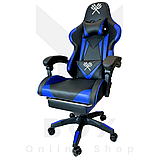 Ігрове комп'ютерне крісло Malatec (Чорне з синім) - Геймерське крісло з підставкою для ніг Malatec, фото 2