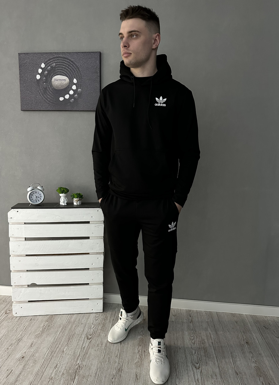 Чоловічий спортивний костюм Adidas чорний весняний осінній ⁇ Комплект худі та штани Адідас