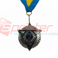 Медаль наградная с лентой Серебро J25-06S(4,5 см.)