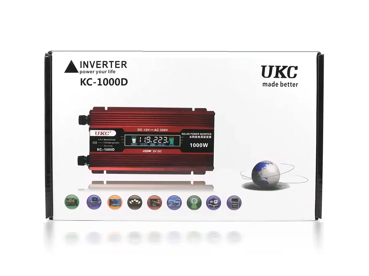Перетворювач інвертер AC/DC 1000Вт 12В LCD UKC KC-1000D 40шт 7231
