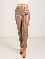 Женские модные молодежные брюки из эко-кожи с высокой посадкой, кожаные брюки бежевого цвета.